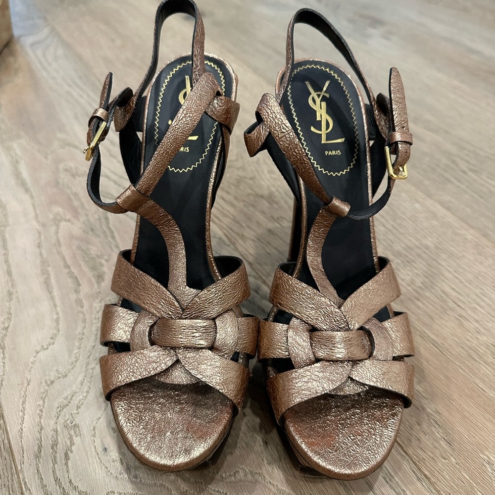 Yves Saint Laurent rose gold limited edition tribute sandals 4.3” stiletto